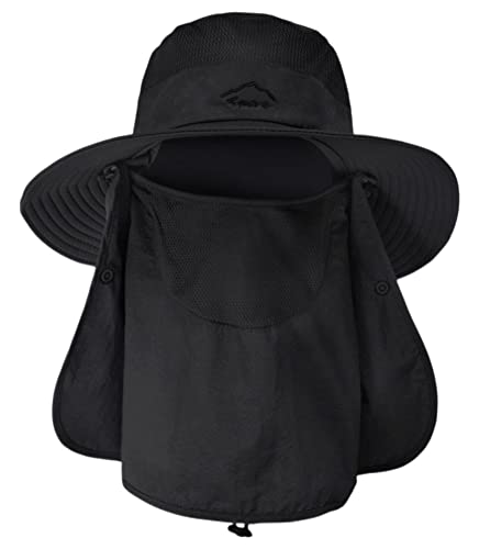 [TAKIYA] メンズ サファリハット メンズ 【360°UVカット・通気性 撥水加工】 UPF50+・サイズ調節可能・大きいサイズ・3WAY・春・夏・折りたたみ・つば広・脱着可能・あご紐付き・フルフェイスカバー付き・取り外し可能・農作・釣り・登山 (黒)ブランド: TAKIYAJAN: 0760701201679