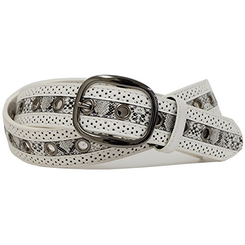 [BEEL] ベール パイソン柄ラインが入った連続ハトメベルト メンズ 蛇 カジュアル ホワイト