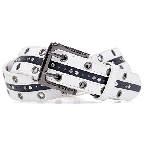 [BEEL] ベール ベルト ダブルピン メンズ レディース カジュアル 合成皮革 ピンホールベルト ホワイト