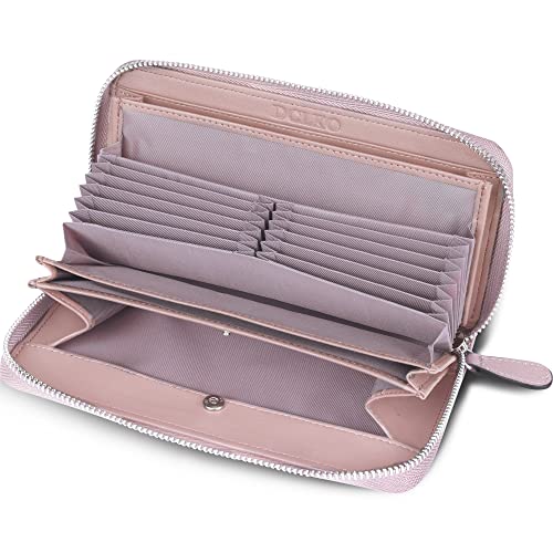 [DCLKO] 財布 レディース 長財布 本革 牛革 多機能 長 財布 カード18枚 大容量 ウォレット レザー 長サイフ ラウンドファスナー BOX型小銭入れ (ライトパープル)