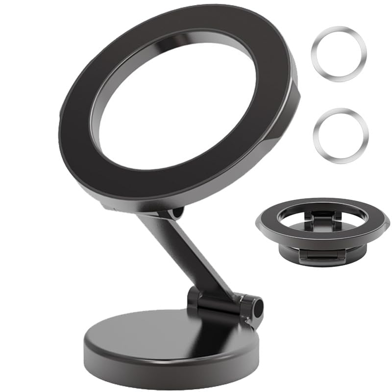 【超強磁力・Mag-safe機能】車載ホルダー スマホホルダー 車 マグネット 超強磁力 360°回転 車載 Mag-Safe ホルダースマホホルダー スマホスタンド 見えない折りたたみ式カーマウント 両面テープ 高級合金素材 片手操作 置くだけ Mag-Safe対応