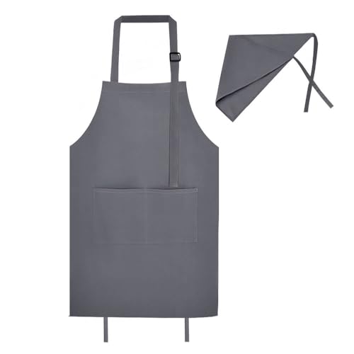 [soukengen] エプロン子供用 キッズ用 親子ペアセット 着脱簡単 男女兼用 小学生 親子ペアルック 子供用撥水エプロン かわいい シンプル ホコリが付きにくい (L04:ダークグレー, L:身長：140-160cm)