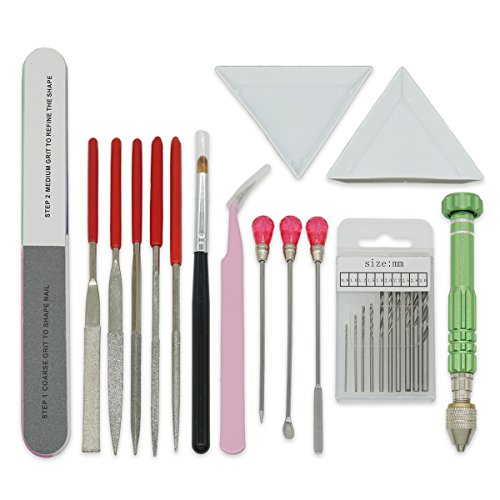 UVレジン 基本道具 14点 キット ピンバイス 調色スティック 調色パレット ピンセット ヤスリ ジェルブ..