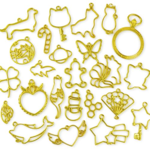 レジン枠 フレーム 空枠 アソート 20個 大量セット ゴールド カン付き アクセサリーパーツ (鍵型・動物..