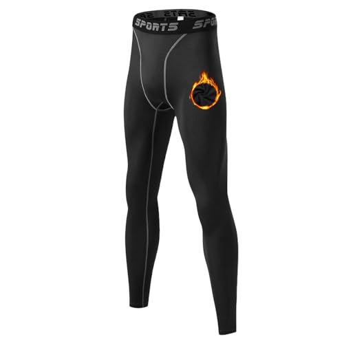 [Nesseo] スポーツタイツ メンズ 防寒 裏起毛 コンプレッションタイツ 着圧レギンス スパッツ パワーストレッチ アンダー [UVカット・吸汗速乾] 3335-blk-L