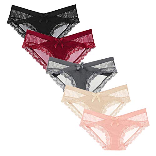[Tobewell] ショーツ レディース セクシー レギュラーショーツ 下着 女性 セクシー ショーツ パンティ 女性用下着 レースの透け感 女性美形 パンツ 5枚 セット M A
