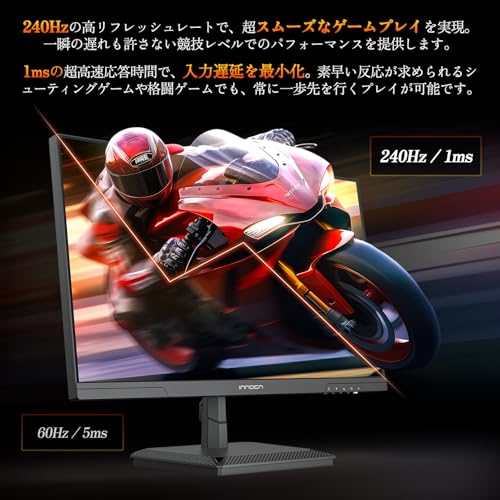 INNOCN ゲーミングモニター 24.5インチ 240Hz IPSパネル モニター WQHD ゲームモニター ブラック（HDMI 2.1x2/DisplayPort 1.4x2/傾き調整/VESA対応/非光沢ディスプレイ）25G2S