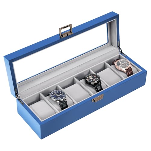 ProCase 男性用木製腕時計ボックス、ガラス蓋付き6スロット腕時計ディスプレイケース