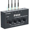 Fosi Audio PH04 4チャンネル ヘッドホンアンプ ステレオオーディオアンプ 金属製 超コンパクト ポータブル ヘッドフォンスプリッター 3.5mmメスAUX分配 黒色 スタジオ/ステージ適用(電源付き)