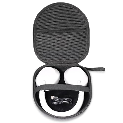 ProCase ヘッドホンケース 耐衝撃ハードEVA 楕円形 汎用ワイヤレスヘッドホン収納バッグ さまざまな機種に対応可能–ブラック