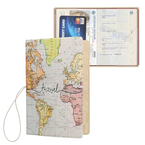 kwmobile パスポート 保護ケース 旅行 パスポートカバー - 旅券入れ 3D 世界地図 トラベルデザイン