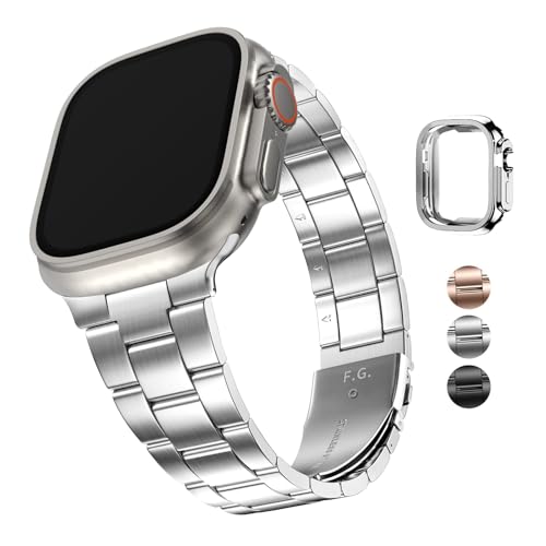 for Apple Watch バンド Ultra 2/Ultra 49mm 保護ケース付き 調整ツール不要 ステンレス製 アップルウォッチ 交換ベルト iWatch バンド プレゼント（49mm シルバー）(2)