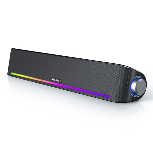 Nylavee PCスピーカー サウンドバー Bluetooth5.0 & AUX接続 4つのスピーカーユニット LEDライト搭載 ..