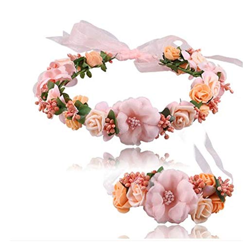 新婦人 花冠 腕輪 2点セット 花かんむり 髪飾り ウェディング 小物 ヘアアクセサリー ブライダル ヘッドドレス 花嫁 発表会 花 髪飾り (雪歯色)