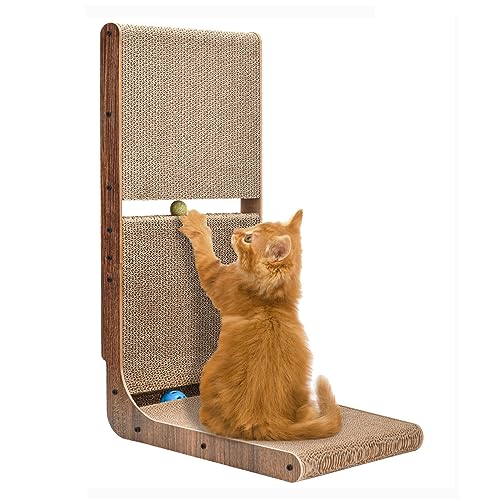 LIFLIX 猫 爪研ぎ 段ボール ガリガリウォール L字型壁立て おもちゃ付き猫つめとぎ H69cm