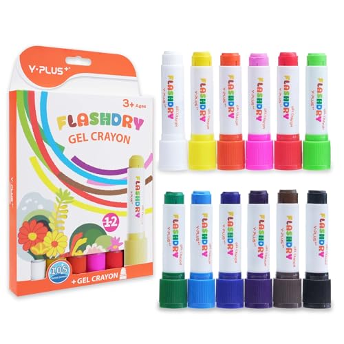 YPLUS テンペラクレヨン 10秒速乾 3-8歳向け伸縮式子供用クレヨン 安全素材で水洗い可能 複数表面対応のアートクレヨン 12色