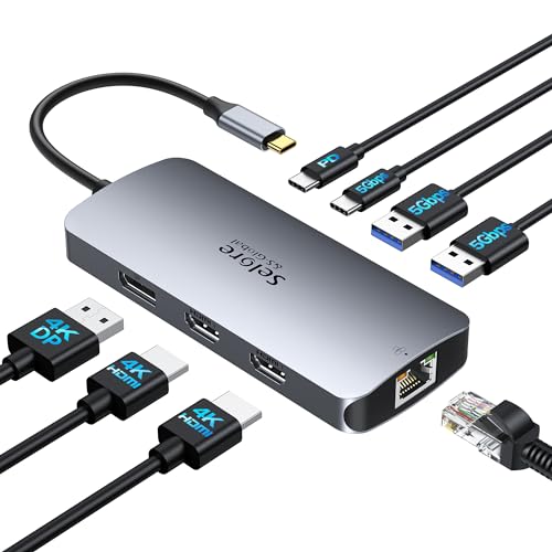 【マルチモニター 3画面拡張 2つHDMI＋DP＋LAN 】Selore 8in1ドッキングステーション hdmi 2つ 4K対応 ..