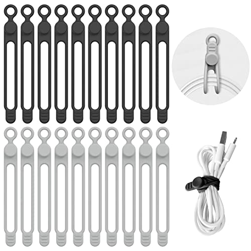 Lasocy ケーブルクリップ 20本入り ケーブルバンド ケーブル まとめる コード整理 イヤホン コード収納 繰り返し使える シリコン ブラック グレー