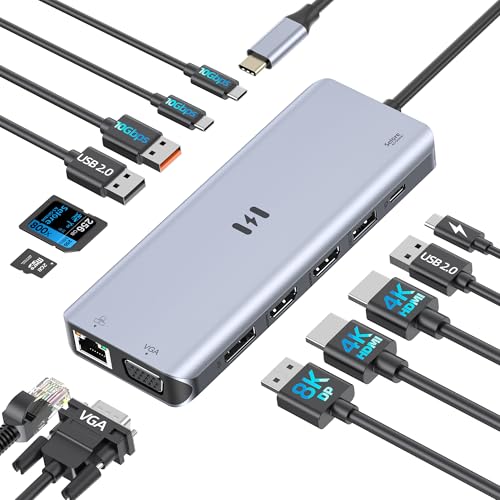USB C ドッキングステーション 4画面対応 13-in-1ドック USB CデュアルHDMI 8K DisplayPort VGA RJ45 S..