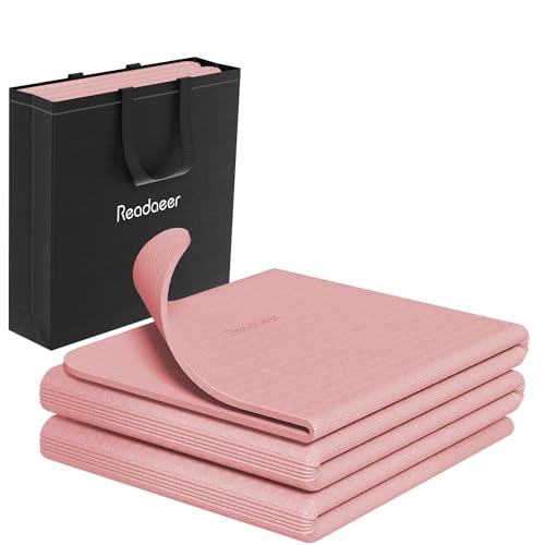 Readaeer ヨガマット トレーニングマット 折り畳み式 183cm×61cm 厚め 6mm TPE素材 無臭 防音 収納バッ..