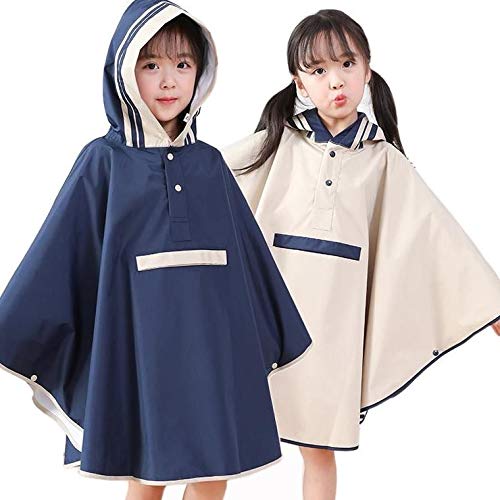 SATiNU レインウェア レインコート キッズ カバー ポンチョ タイプ 子供 男女兼用 雨具 携帯バッグ付き (Aベージュ, M)