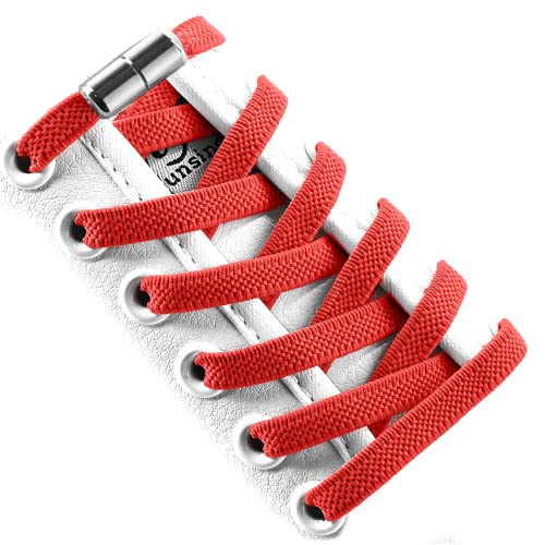 [VICT POPU] 靴ひもなし弾性靴ひもロックスニーカータイレスワンサイズはすべての子供と大人のスポーツフラット靴ひもに適合します(赤)