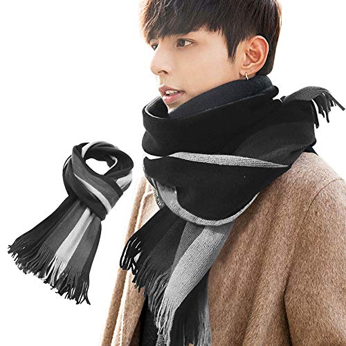 [Mviinfly] マフラー メンズ ストール 大判 ストライプ メンズ マフラー 秋冬 男性用 洗える 厚手 無地..