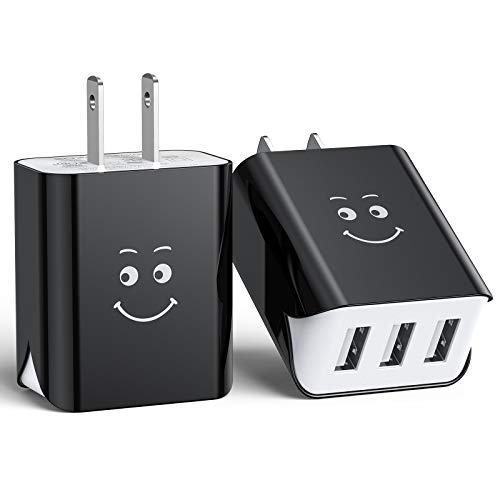 素直な虹 USB 充電器 USB コンセント 【2個セット PSE認証済】 ACアダプター 3ポート3.1A iPhone/Xperia/Samsung Galaxy/Android 等のUSB機器対応 (ブラック)