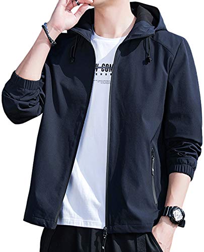 [OKJCON] ジャケット メンズ 秋 ブルゾン おしゃれ カジュアル ビジネス フード付き 防風 おおきいサイズ (JP, アルファベット, 3XL, ネイビー)