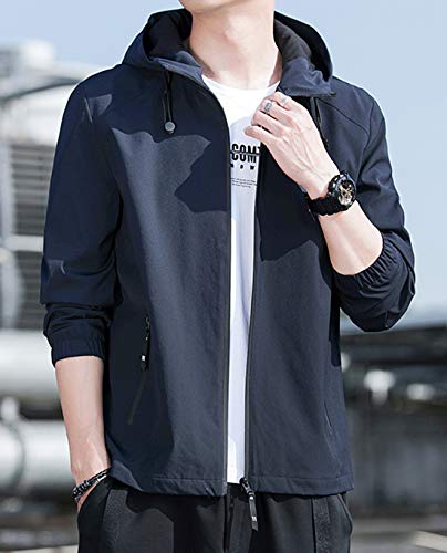 [OKJCON] ジャケット メンズ 秋 ブルゾン おしゃれ カジュアル ビジネス フード付き 防風 おおきいサイズ (JP, アルファベット, 3XL, ネイビー)