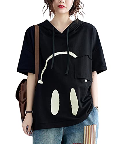 [OKJCON] パーカー レディース Tシャツ 半袖 綿 夏 ゆったり カットソー 薄手 無地 大きいサイズ (ブラ..