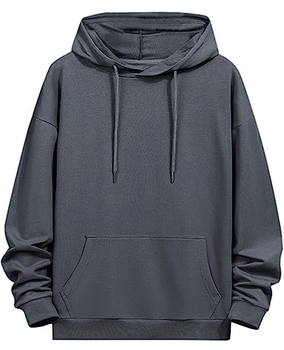 [OKJCON] パーカー メンズ 長袖 春 プルオーバー 無地 ゆったり フード付き おしゃれ 大きいサイズ (JP, アルファベット, L, グレー)