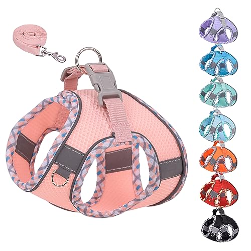 KUVEELA PET 小型犬 猫 中型犬 ハーネス リードセット 牽引ロープ 胸当て 胴輪 ドッグウエア 反射光ス..