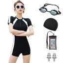 LLWAAV 水着 レディース フィットネス水着 競泳用水着 体型カバー めくれ防止 パッド付き 女子 学校用水着 水陸両用 ソフト肌触り 女性用 フィットネス...