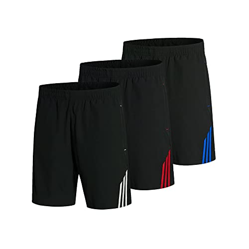 [MFLEX] ハーフパンツ メンズ スポーツ【3枚組】 吸汗速乾、調節可能 スポーツ パンツ トレーニング バスケ ランニングパンツ サーフパンツ ビーチパンツ(レッド/ホワイト/ブルー,L)