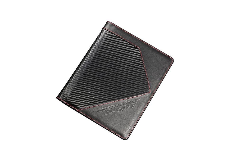 MONSTER SPORT 車検証ケース [カーボン調レザー/レッドステッチ] 大容量 車検証入れ 名刺ポケット&留め..