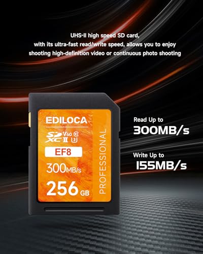Ediloca EF8 256GB SDカード UHS-II Class10 U3 V60 最大読込300MB/秒 4K & 6K-UHD 録画