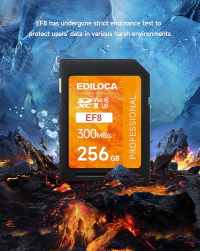 Ediloca EF8 256GB SDカード UHS-II Class10 U3 V60 最大読込300MB/秒 4K & 6K-UHD 録画