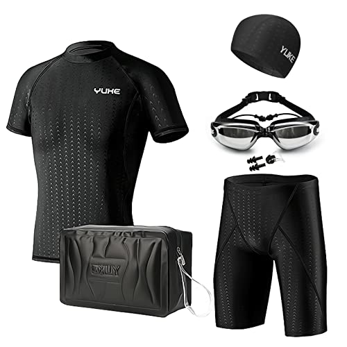 [LLWAAV] 水着 メンズ 6点セット フィットネス 競泳水着 ラッシュガード 半袖 男性 ジム スイミング 通..