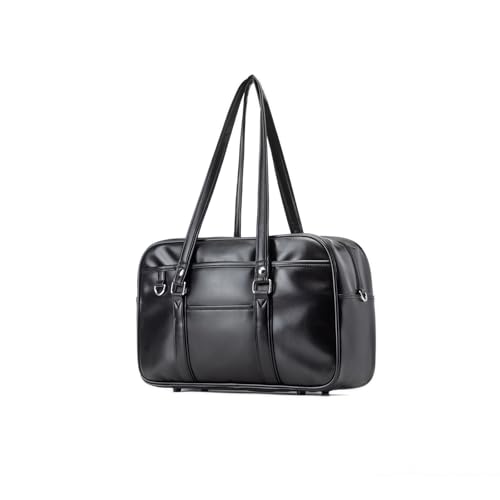 [jinghuiyue] スクールバッグ 高校生 女子 通学 ボストンバッグ 合皮 大容量 軽量 男女兼用 肩紐長いブ..