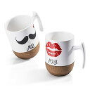 Love-KANKEI ペア マグカップ プレゼント 結婚お祝い エスプレッソカップ Mr. & Mrs. 結婚記念 コルク付き 300ml 2個セット ホワイト