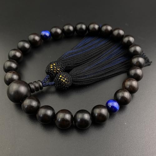 WONDERFUL LOTUS 妙｜蓮｜花 数珠 男性用 黒檀 黒オニキス 虎目石 22玉 念珠 正絹2色房 数珠袋付き 略..