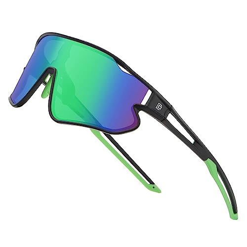 [DUCO] キッズ サングラス 子供 サングラス 野球 偏光サングラス スポーツ 超軽量フレーム UV紫外線カット ランニング サイクリング用 5-12歳 DK268 (ブラック・グリーン)