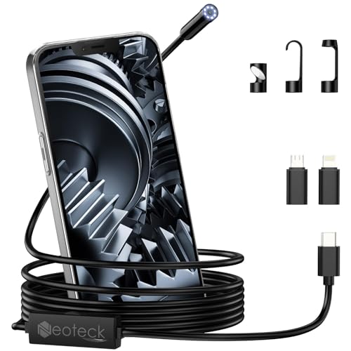 Neoteck ファイバースコープ 内視鏡カメラ 1920P 5mケーブル 8個LEDライト付き 工業用内視鏡 7.9mmスネ..