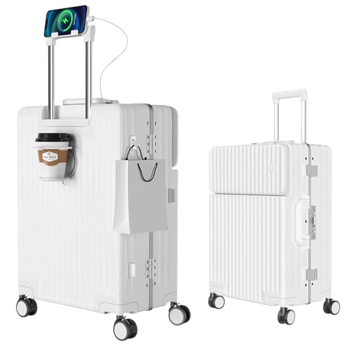 [Ashard] スーツケース 多機能フロントオープン キャリーケース ストッパー付き 機内持ち込み キャリーバッグ 携帯スタンド USBポート付き カップホルダー付き 隠しフック機能 超軽量 耐衝撃 静音 360度回転 ダブルキャスター アルミフレーム