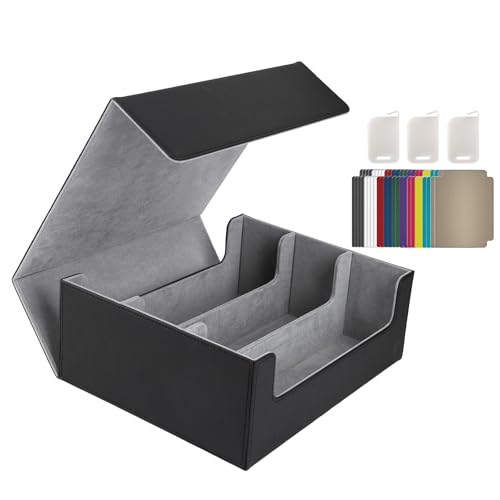 ZWSJLC デッキケース カードストレージ 大容量 カードケース PUレザー トレカ 収納 トレカケース ストレージボックス 24枚仕切り板 カードストッパー付き 「 MTG 各種 カードゲーム に対応 」(グレー, 2400+)