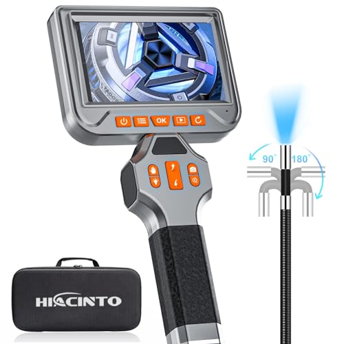 Hiacinto 電動回転 ファイバースコープ 先端可動式 デジタル内視鏡 スコープカメラ 6.0mm直径工業内視鏡 5.0インチIPSスクリーン付き IP67防水検査カメラ 8つの調整可能なLEDライト 1.5Mケーブル