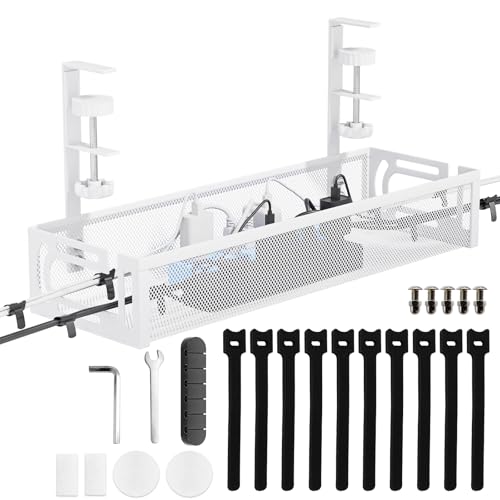VerkTop ケーブルトレー 配線隠し ルーター 収納 幅40cm デスク 収納 配線 整理 天板1～5cm設置 穴あけ不要 人気版 デスク下 収納 ケーブルトレー デスク下 ケーブル 収納 ケーブルオーガナイザー ケーブルホルダー ケーブルボックス コード隠し