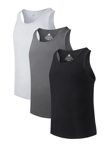 [DAVID ARCHY] タンクトップ メンズ 竹繊維 肌着 クルーネック 防菌防臭 通気 吸汗速乾 筋トレ トレーニング インナーシャツ 3枚セット ブラック+グレー＋ダークグレー M DAMDDT22005