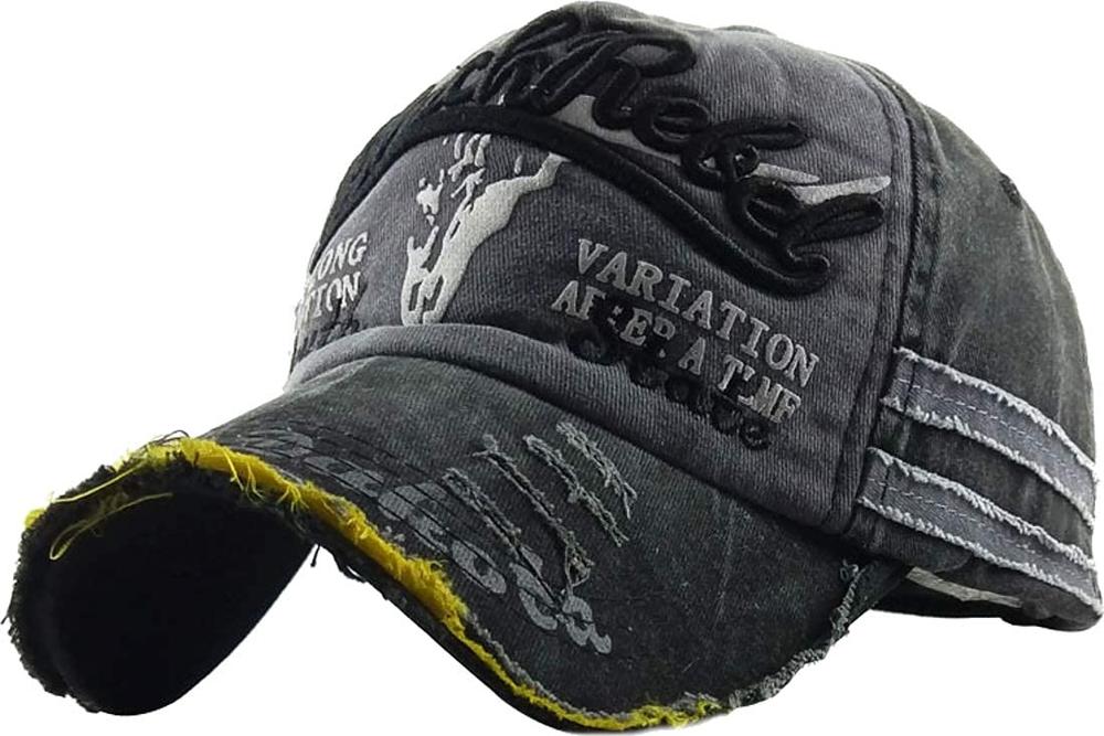[Laquest] （ラクエスト） ダメージ アメカジキャップ 野球帽 ユニセックス (ブラック／グレー)